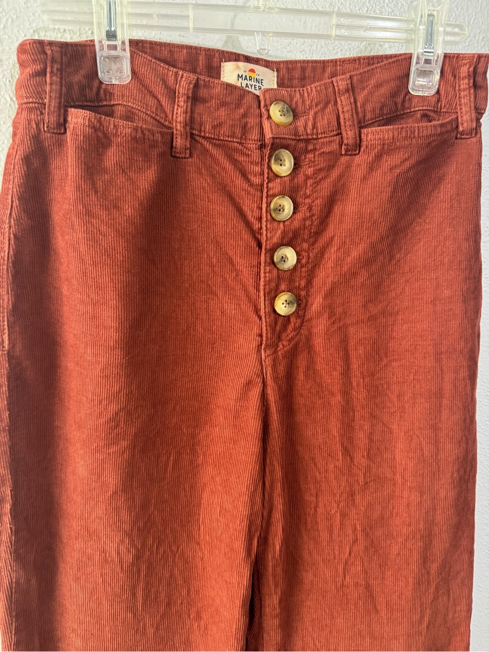 Marine Layer Bridget Rust Corduroy Button-Front Pants high waist size 8 - Picture 2 of 5
